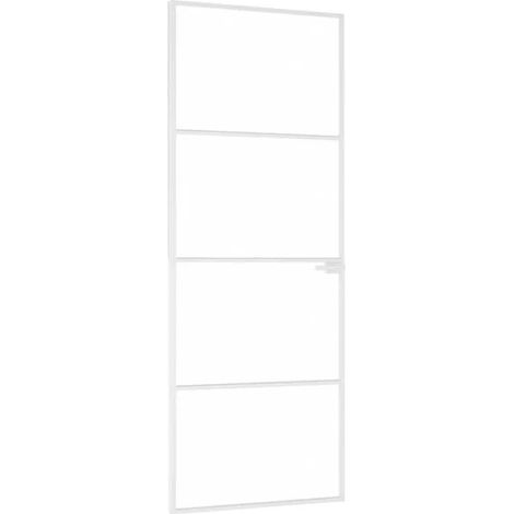 Porte intérieure, blanche, 76 x 201,5 cm, verre trempé, cadre fin en alliage d'aluminium.