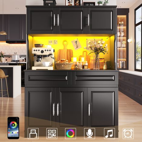Armoires de cuisine (108×40×180cm), armoire haute avec commande par application, étagères réglables, espace de rangement avec plan de travail pour cuisine et salle à manger, buffet avec éclairage LED,