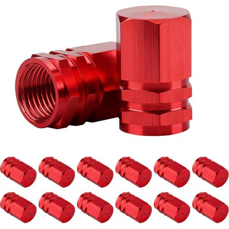 12x Aluminium Ventilkappen Rot für Auto, LKW, Motorrad (1/5)