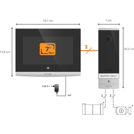 Extel – Visiophone filaire connecté avec QR Code – Moniteur couleur 7'' – Vision nocturne – Installation facile avec 2 fils – Résistant IP44 — vue 2