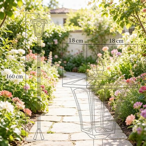 Lanterne solaire de jardin vintage, lampe d'extérieur sur piquet, borne lumineuse classique, éclairage extérieur style rétro (lot de 1 pièce) (1/5)