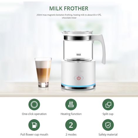 Mousseur à lait et vapeur électrique de 250 ml (8,45 oz) avec commande tactile, 600 W, fonctionnement silencieux, mousseur 2 en 1 pour café chaud et froid, idéal pour l'espresso et le chocolat chaud. (1/5)