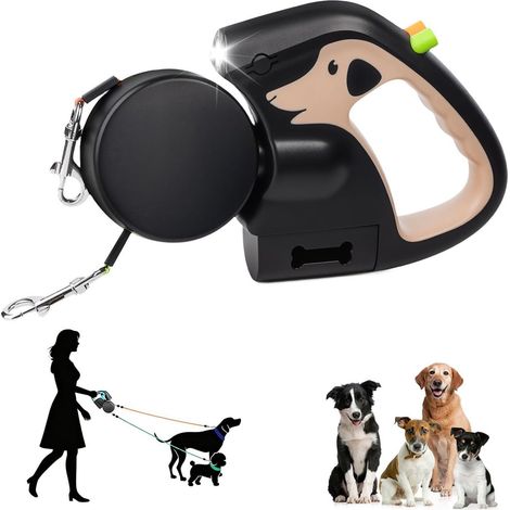 Laisse pour chien - Laisse de 3 mètres - Laisse double pour promener 2 chiens - avec sangle en nylon anti-nœuds à 360°, poignée antidérapante, lampe torche rechargeable pour chiens jusqu'à 10 kg (K... (1/5)