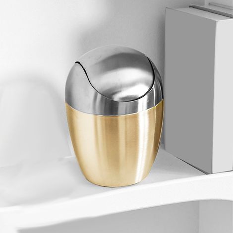 Kompakter Mini-Tischabfalleimer aus Edelstahl 304 mit goldenem Deckel, Modell 1-3 (1/5)