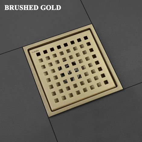 (Brushed Gold)Stainless Steel 15CM15CM Deodorant Bathtub Floor Drain Deodorant Square Grid Floor Drain Shower Room Floor Drain (1/4)