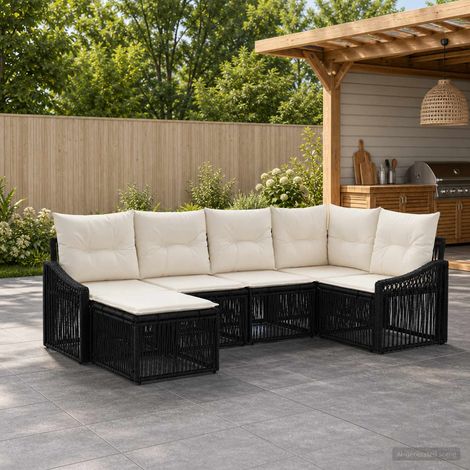 vidaXL Ensemble de canapé de jardin 6 pc Noir polyrotin (1/5)