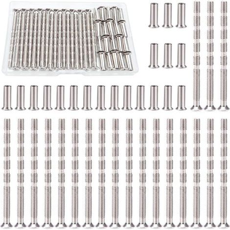 20 Pièces Vis Poignee Porte M4, Vis de Connexion avec Boulon Kit, Boulons de Connexion et Manchon, Liaison Meuble Nickelée pour Poignée de Porte (1/5)