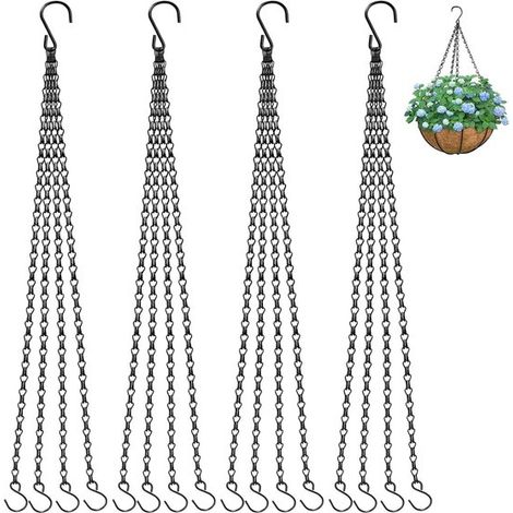 4 teiliges Set, 58 cm lange Hängekorbkette mit Haken, schwarze Metall Blumentopfkette, für Hängepflanzen im Freien, verstellbare Ersatzkette, zur (1/5)