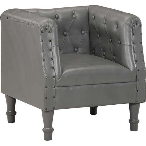 Sillón de cuero auténtico gris
