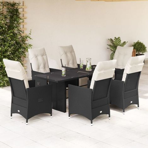 Set de comedor de jardín 7 pzas y cojines ratán sintético negro (1/5)