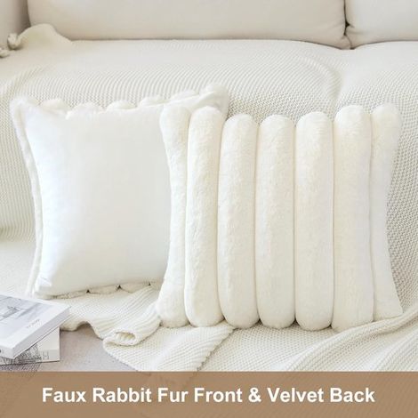 Juego de 2 fundas de cojín de 45x45 cm，Fundas de almohada de felpa，Fundas de almohada cuadradas a rayas (1/4)