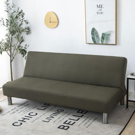 Einfarbiger, armloser Bezug für ein einzelnes 3-Sitzer-Schlafsofa, olivgrün, 150–190 cm