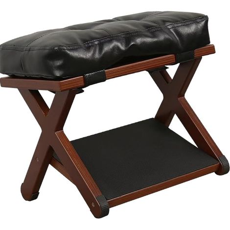 Escabeau pour la maison avec dessus rembourré, petit repose-pieds avec cadre en bois et plate-forme inférieure pour salon, chambre à coucher, entrée, utilisation pour changer de chaussures, à aide à (1/5)