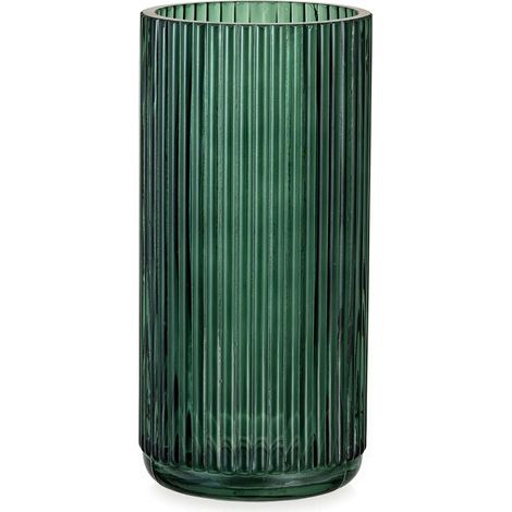 Jarrón verde de cristal para flores: jarrón grande  de 20 cm, jarrón acanalado para sala de estar, centro de mesa, decoración del hogar (1/5)