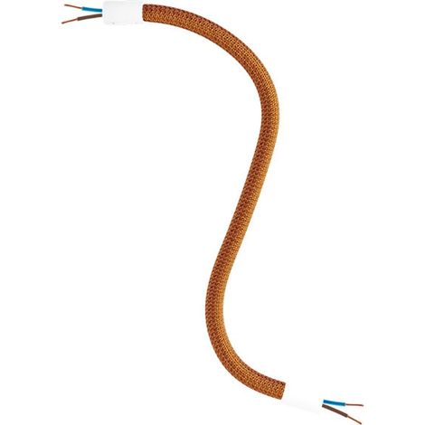 Creative-Cables Kit Creative Flex Verlängerungsschlauch (30 cm Länge, Ø 10 mm) – Stoffummantelung RM74 Kupfer und mattweiße Details – Mit Metallendstücken und Zubehör