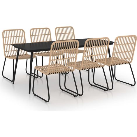 Maison Exclusive - 7-tlg. Garten-Essgruppe Poly Rattan und Glas