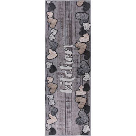 Tapis de couloir gris antidérapant facile à vivre - gris ardoise effet bois patiné (1/5)