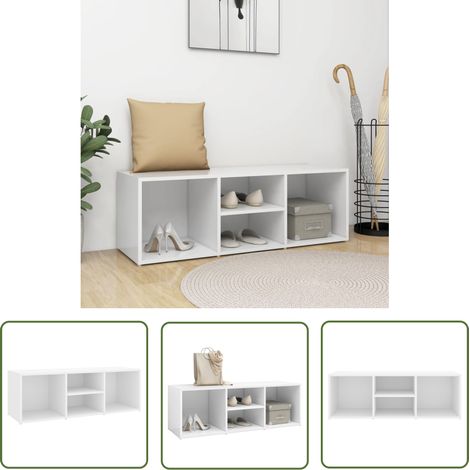 The Living Store Banc à chaussures Blanc 105x35x35 cm Aggloméré - Meuble Chaussure - Banc Rangement Chaussures - Rangement Chaussures - Meuble Entrée - Organiseur Chaussures (1/5)
