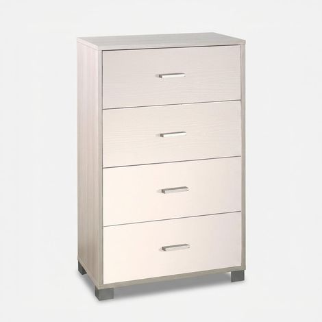 Commode gain de place 4 tiroirs pour chambre Quadrante - Orme - Blanc
