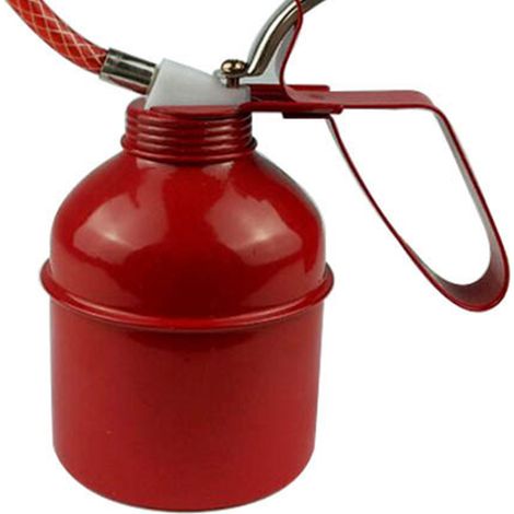 Graisseur manuel en fer rouge à levier, 270 ml, avec tuyau flexible et pompe. (1/5)