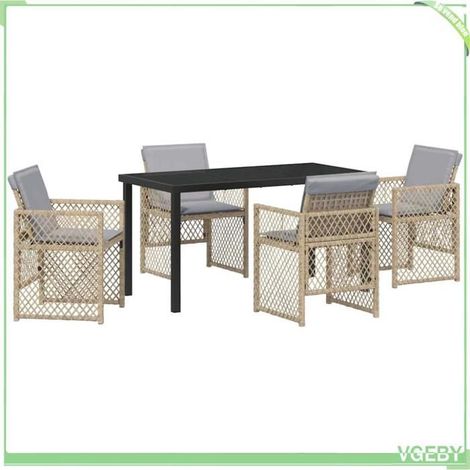 Ensemble de salle à manger pour jardin - FAFEICY - 3380642 - Beige - Polyrotin - Plateau en verre trempé (1/5)