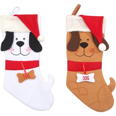 Chaussette De Noël Pour Animal De Compagnie - 17 Pouces - En Molleton - Avec Chien 3D Et Chapeau De Noël - Lot De 2 (1/5)