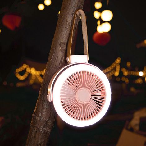 Ventilateur de camping avec lanterne LED, fonctionne sur batterie rechargeable (1/5)