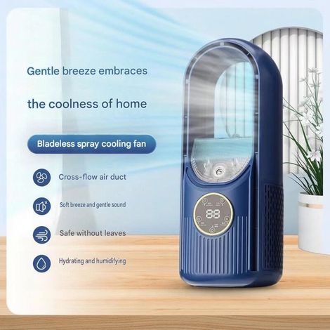 Mini-Tragbarer, klingenloser USB-Luftkühler mit Sprühfunktion, leiser Tischventilator für Zuhause, Studentenwohnheim und Büro, kompakter Kühlventilator, 1 Stück, Blau (1/3)