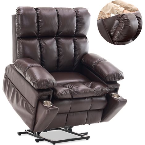 Fauteuil relax électrique releveur à double moteur, massage et chauffage, têtière réglable, métal, brun (1/5)