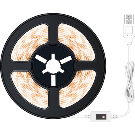 Tira de luz LED inteligente con sensor deslizante, iluminación ambiental autoadhesiva USB, tira de luz LED impermeable de 5 V, luz cálida, 3M.