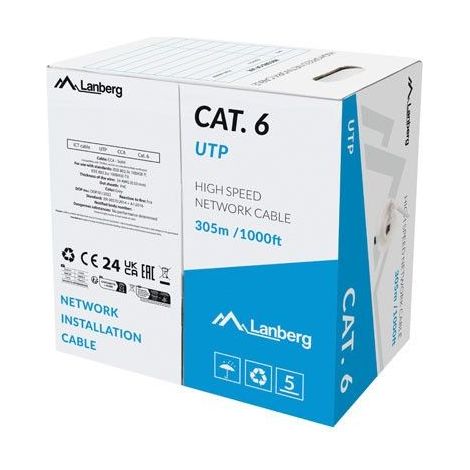 BOBINA CABLE DE RED LANBERG UTP RJ45 CAT.6 SOLIDO CCA 305M GRIS FLUKE PASSED CF