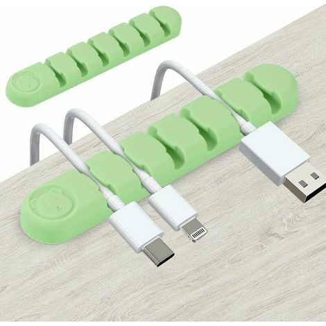 Clips Câble Organisateur Bureau, 2 Pièces Gestion de Câbles, Adhésif Attache-Câbles en Silicone, Rangement Bureau, Vert (1/5)