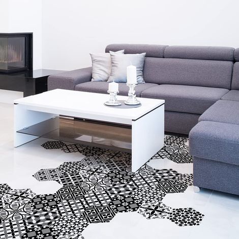 Sticker Carreaux de Ciment pour Sol - Azulejos avec Protection en Plastique Anti-Dérapant  Stickers Adhésifs Carrelages Hexagones Résistant à l'eau - 10 Pièces de 20x18 cm (1/5)