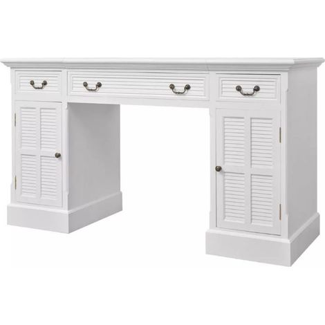 Bureau 3 tiroirs 2 portes bois blanc Vanyarel (1/5)