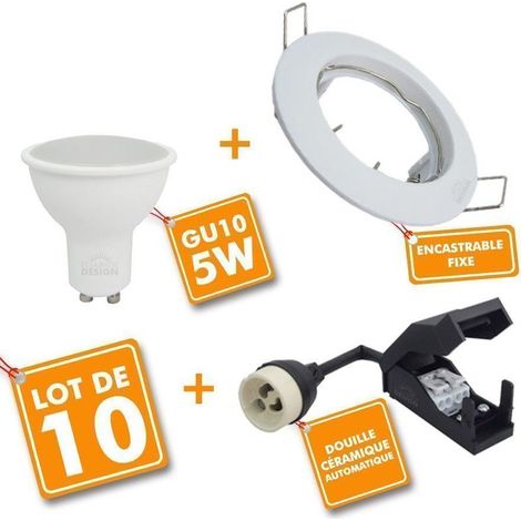 Lot de 10 Spot encastrable fixe complet blanc avec GU10 LED de 4.5W eq 50W Température de Couleur: Blanc chaud 2700K (1/5)