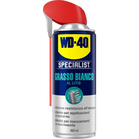 WD-40 - Specialist - Grasso Bianco al Litio - Lubrificante a lunga durata - Resistente all’acqua, al calore, eccellenti proprietà antiusura - Compatibile con plastica, gomma e metalli - NSF H2-400ml