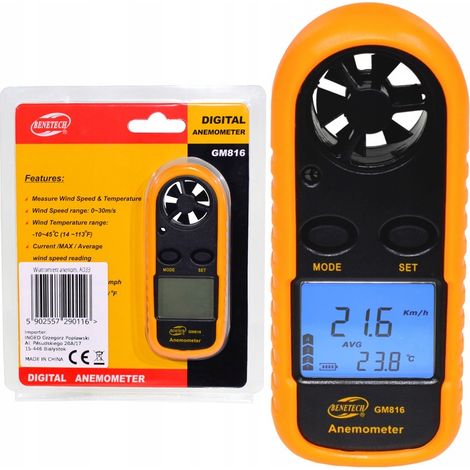 Anemometer, Windgeschwindigkeitsmesser und LCD-Temperaturanzeige