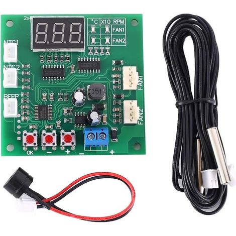 Treibermodul, DC 12 V 24 V 48 V 2-Kanal-PWM 4-Draht-Lüftertemperatur-Drehzahlregler-Regler-Anzeigemodul für PC-Lüfter/Alarm