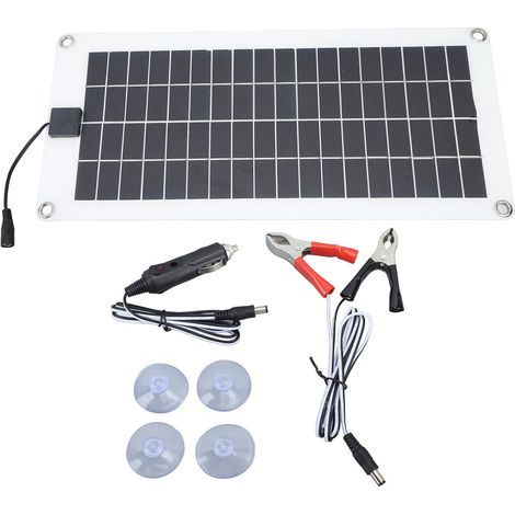 Kit Panneau Solaire 30W 12V Polycristallin Etanche avec Pince Batterie Allume Cigare (1/5)