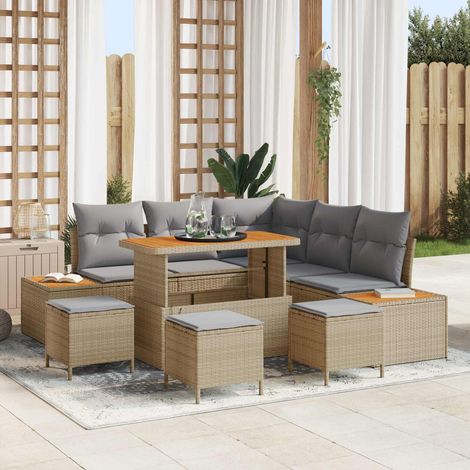 vidaXL Conjunto de sofás de jardín 9 uds. 8-Número de plazas (1/5)