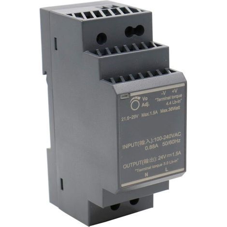 24 VDC 1.5 A 36 W DIN rail power supply – Short circuit and overload protection – Temperature range -30 to +70 °C – HDR-30-24 (1/5)