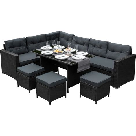 Rattan Corner Set - Black