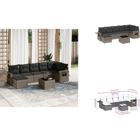 8-tlg. Garten-Sofagarnitur mit Kissen Grau Poly Rattan - Gartenmöbel Set - Esszimmergarnitur - Outdoor Möbel - Lounge Garnitur - Rattan Gartenmöbel (1/3)