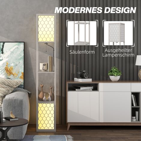 Lampadaire design moderne, 2 étagères, interrupteur à chaîne, 26 cm x 26 cm x 156 cm, Noir + Blanc (1/5)