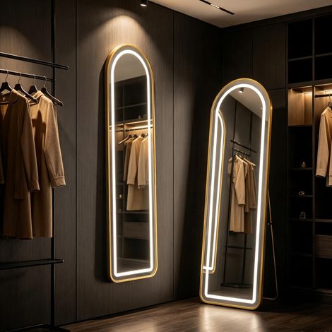 Miroir 150×40 cm – lumières LED dimmables – Verre HD antidéflagrant – cadre doré – Cadre en aluminium pour chambre à coucher (1/5)
