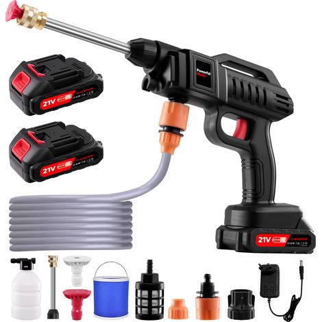 Nettoyeur haute pression électrique 200 bars – 2 batteries 2.0Ah – Tuyau 5m – Moteur Brushless pour nettoyage intensif