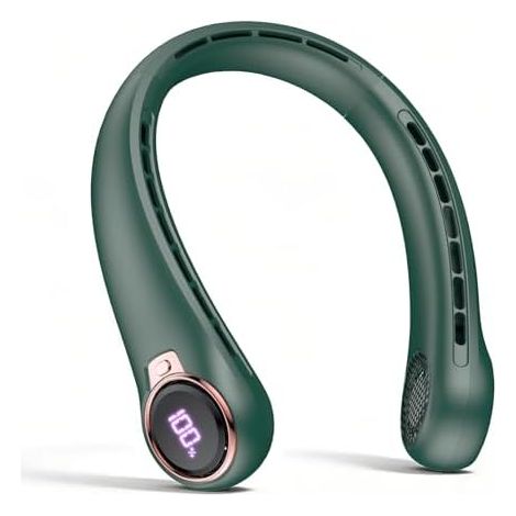 Nackenventilator mit LED-Anzeige, Tragbarer Hals Ventilator Leise mit 6000 mAh USB Wiederaufladbare Portable Leafless Neck Fan Halsventilator 3 Geschwindigkeiten für Reisen Sport Innen Außen (1/5)
