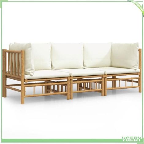 Salon de jardin - FAFEICY - 3155183 - Bambou - Modulaire - Coussins blanc crème (1/5)
