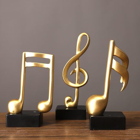 Lot 3 figurines résine dorées note de musique 17cm décoration sculpture artistique (1/5)