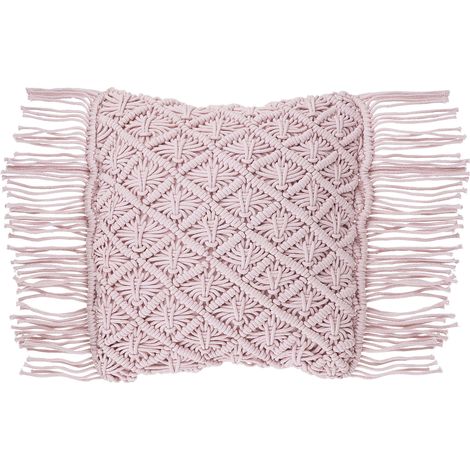 Cojín decorativo de algodón rosa macramé 40 x 40 cm cuerda boho retro Yaniklar
